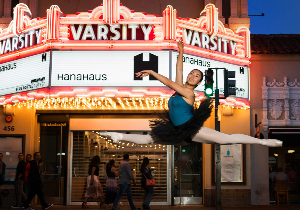 The Dance Connection Palo Alto Ballet Company poses for portraits in downtown Palo Alto, California, on September 8, 2017. (Stan Olszewski/SOSKIphoto)