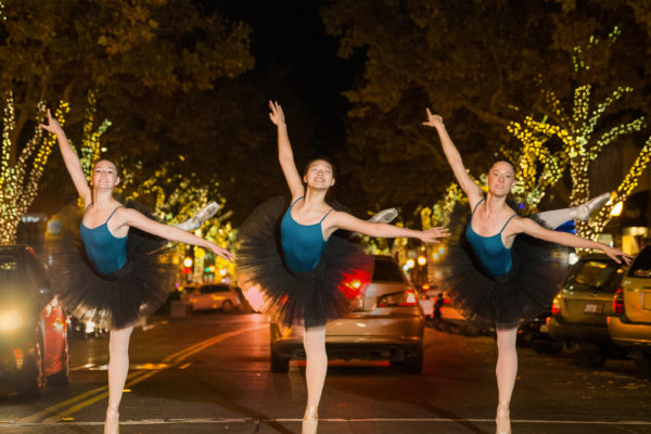 The Dance Connection Palo Alto Ballet Company poses for portraits in downtown Palo Alto, California, on September 8, 2017. (Stan Olszewski/SOSKIphoto)