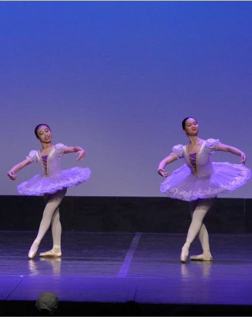 Classical ballet dancers in purple tutus