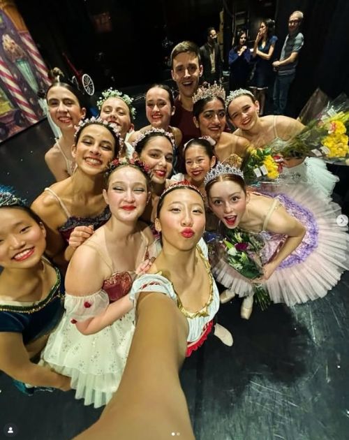 Ballet dancers celebrating after Nutcracker